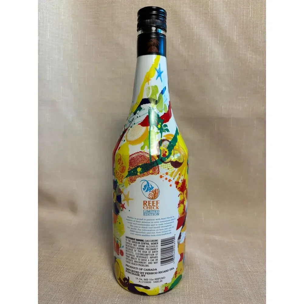 2008 Malibu Coconut Caribbean Rum Reef Check Limited Edition 750ml Bottle Empty